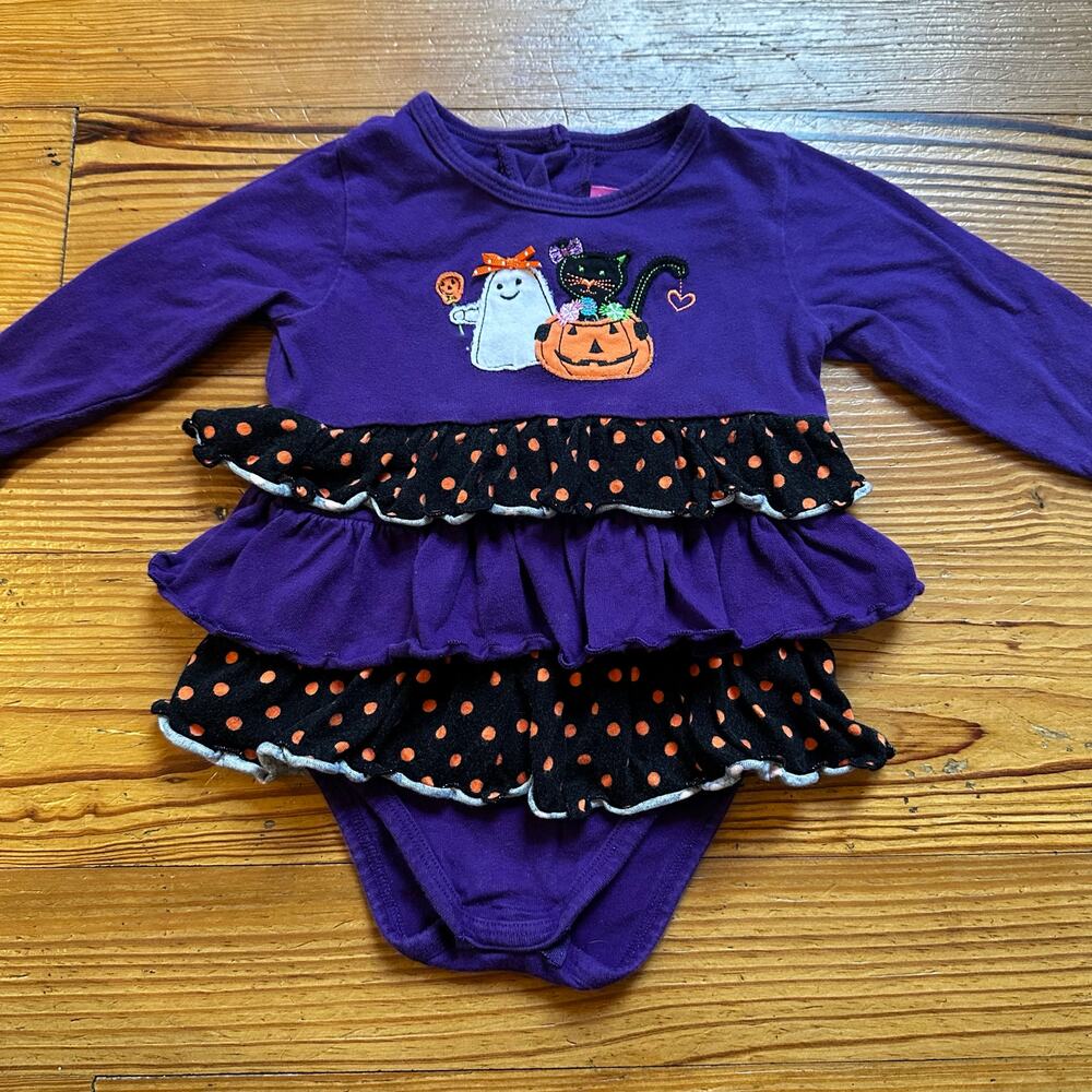 Good Lad purple Halloween long sleeve ruffle accent‎ one piece bodysuit SIZE 18M